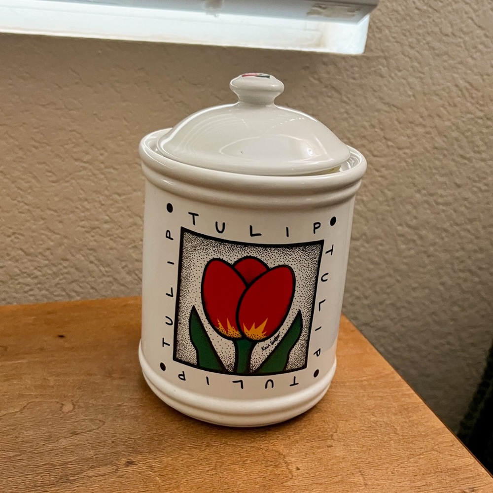 Vintage 1998 My Garden by Keri Sutter Tulip Floral Ceramic Canister with Lid